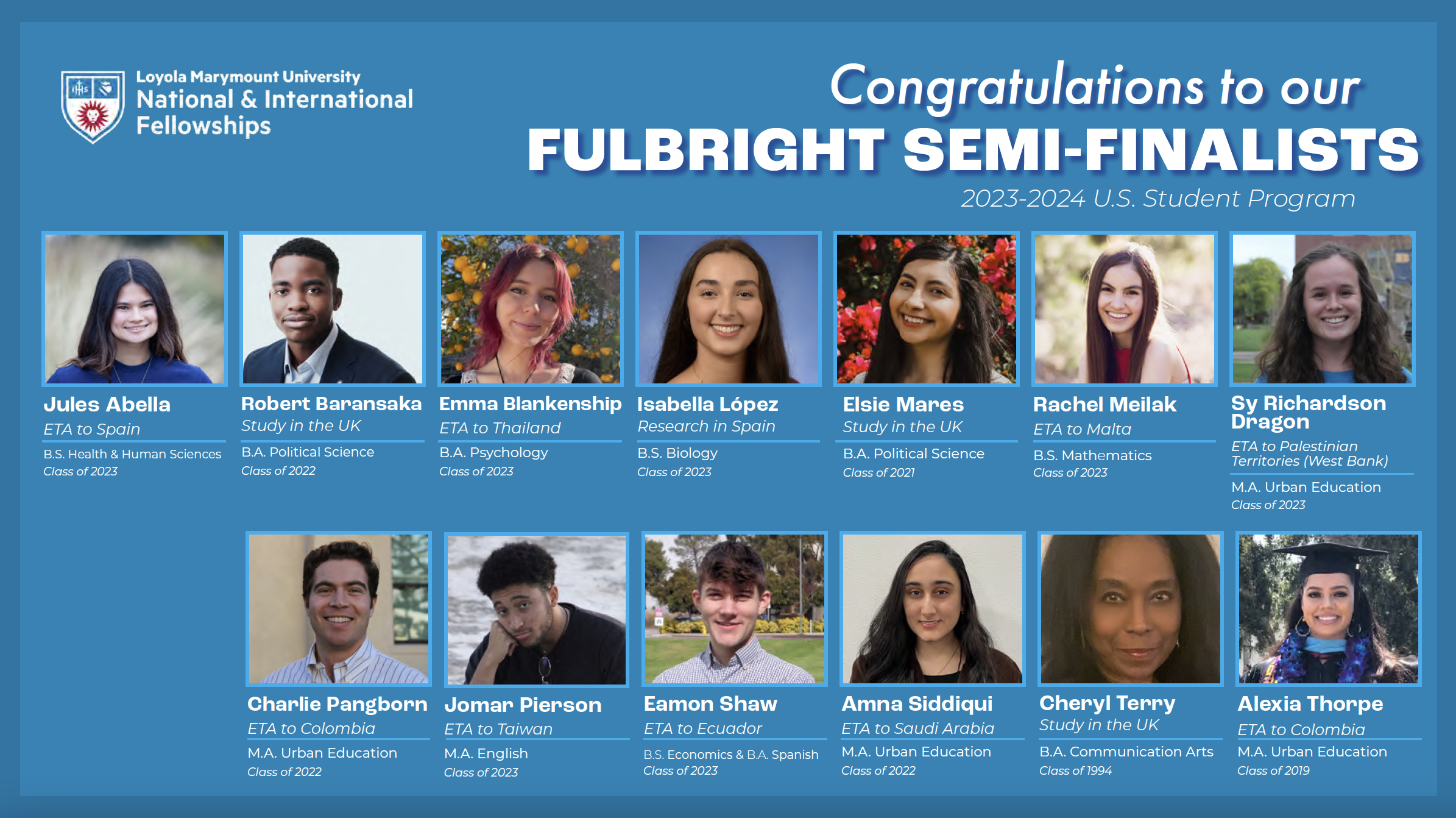 2023 LMU Fulbright Semifinalists